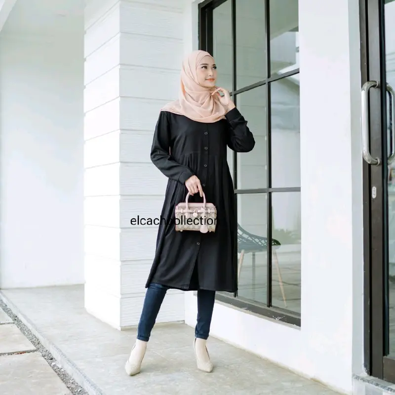 Afifah long tunik Muslimah Kain Rayon Tebal // baju tunik Panjang full Rempel dan Kancing 3