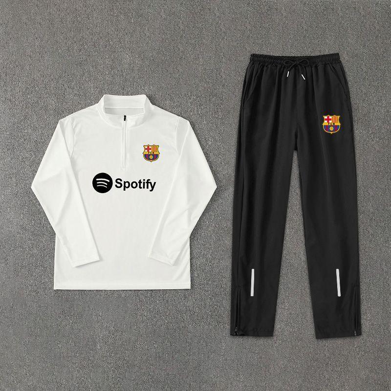 2425 Barcelona Real Madrid Bóng đá nửa có khóa kéo Cổ đứng dài tay Quần áo tập luyện Phù hợp với nam giới Chạy bộ thể thao khô nhanh Bộ hai mảnh 2
