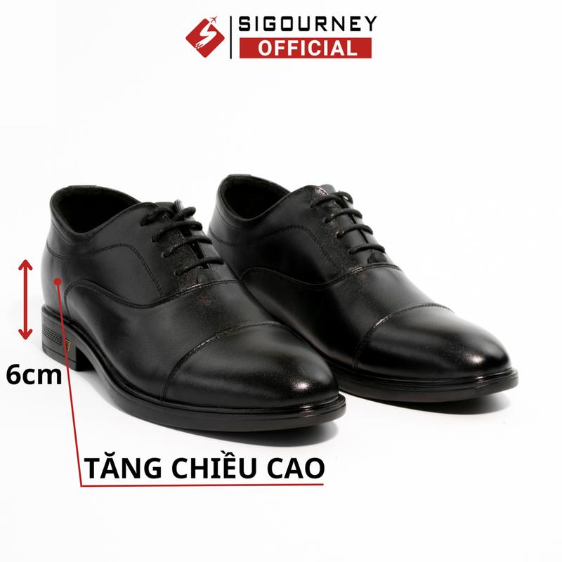 Giày nam tăng chiều cao 6cm SIGOURNEY SIG-33 da bò nguyên tấm Đế Bằng