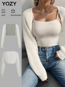 YOZY Women's Solid Long Sleeve Open Front Crop Cardigan, Casual Knitwear for Fall & Winter, Women's Knit Clothing for Daily Wear