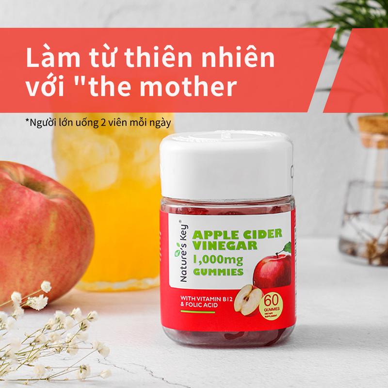 0 chất béo, 0 lo lắng khi dùng | Kẹo dẻo Giấm táo Nature’s Key, 1000mg Giấm táo nguyên chất cùng nhiều Vitamin thiết yếu 6