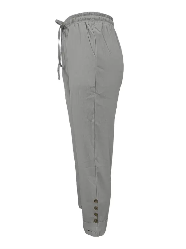 【Plus Size】 Solid Color Button Decor Pants, Casual Comfy Trousers for Daily Wear, Women's Bottoms for Summer 3