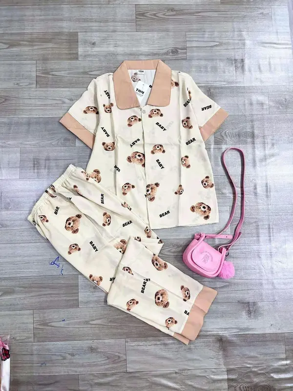 149k cho 3 áo cộc quần dài, Set pyjama freesize dưới 60kg . Nữ Women Quần Ngủ Voi Nhung Thun 4