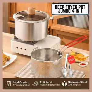 [COD] Deep Fryer Pot Jumbo 2L Set 4 in 1 Panci Penggorengan Rebus Stainless Steel Multifungsi