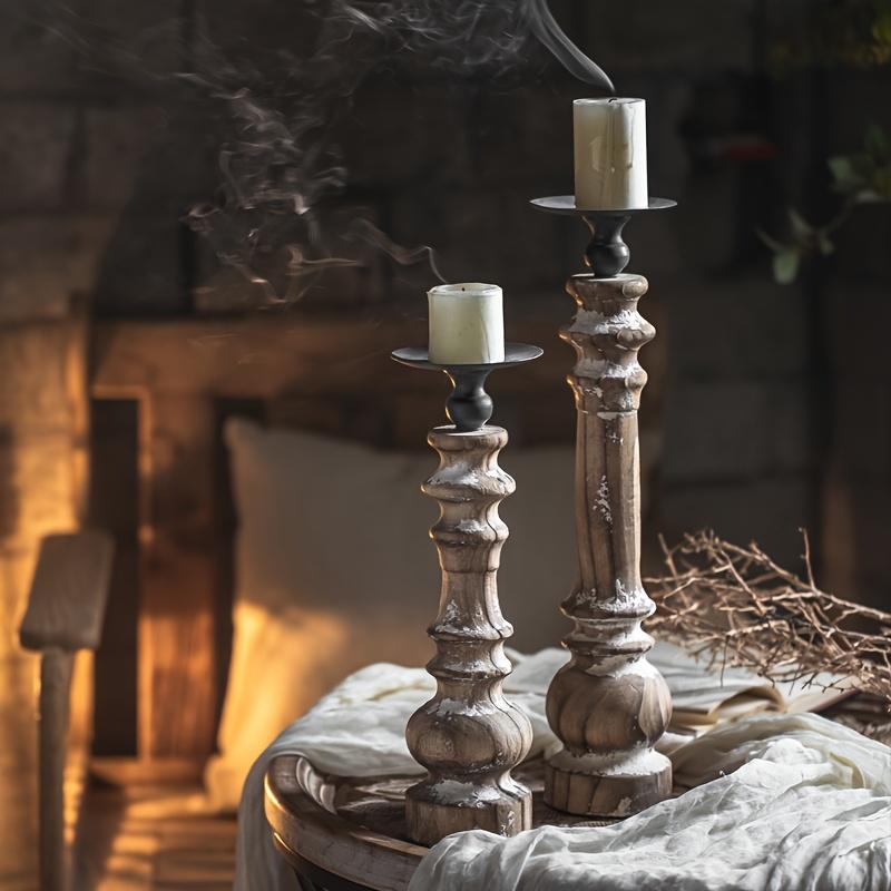 Product Introduction of Retro Style Solid Wood and Iron Candlestick-Polished Flower Pattern for Home Decoration 5