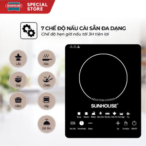 Bếp Từ Sunhouse 2200W , Bếp Điện Từ Cảm Ứng Nhạy Mặt Kính Cường Lực