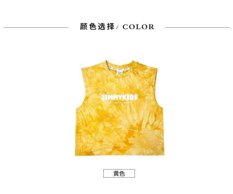Product Introduction of Children's Clothing 2025 Summer New Korean Style Kids Baby Yellow Tie-Dye Cotton Sleeveless Top and Pants Stylish Two-Piece Set 2