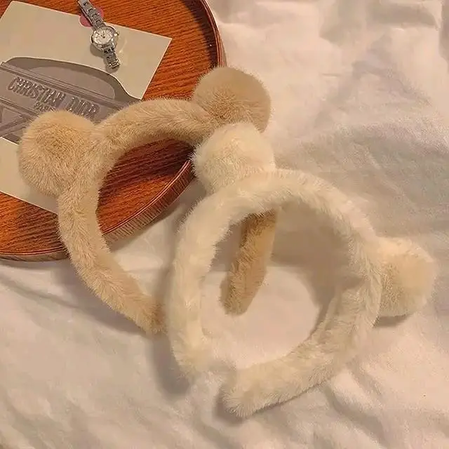 Bando Pompom Bando Bulu Korea Bando telinga Beruang Bahan Halus Lembut Aksesoris Headbands 2