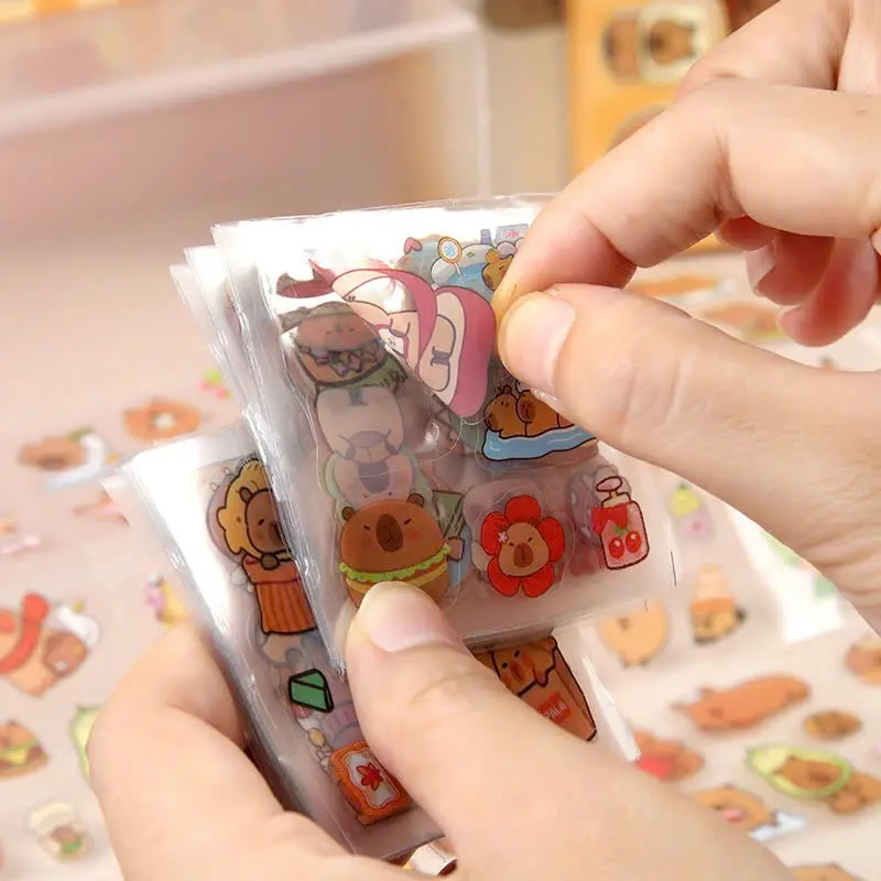 Hộp 100 tấm sticker Capybara, miếng dán DIY trong hình Capybara nhiều mẫu, chuột lang đáng yêu cute 3