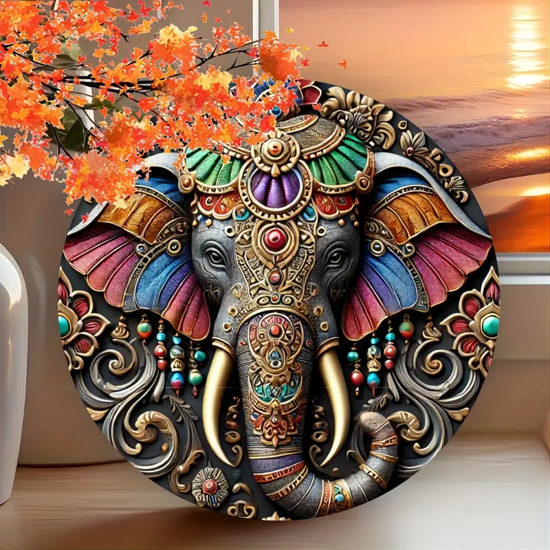 shiva lingam 1pc Vibrant Vintage Indian Elephant Metal Tin Sign - Colorful & Ornate Wall Decor for Living Room, Home, Garden, Patio, Bar - Durable Aluminum, Easy to Hang, No Power Required, Elephant Decor