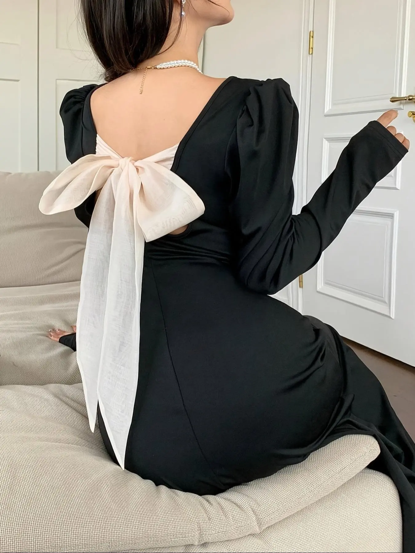 Women's Plain Dress, Elegant Long Sleeve Long Dress for Party Holiday Wedding, Ladies Clothes for All Seasons