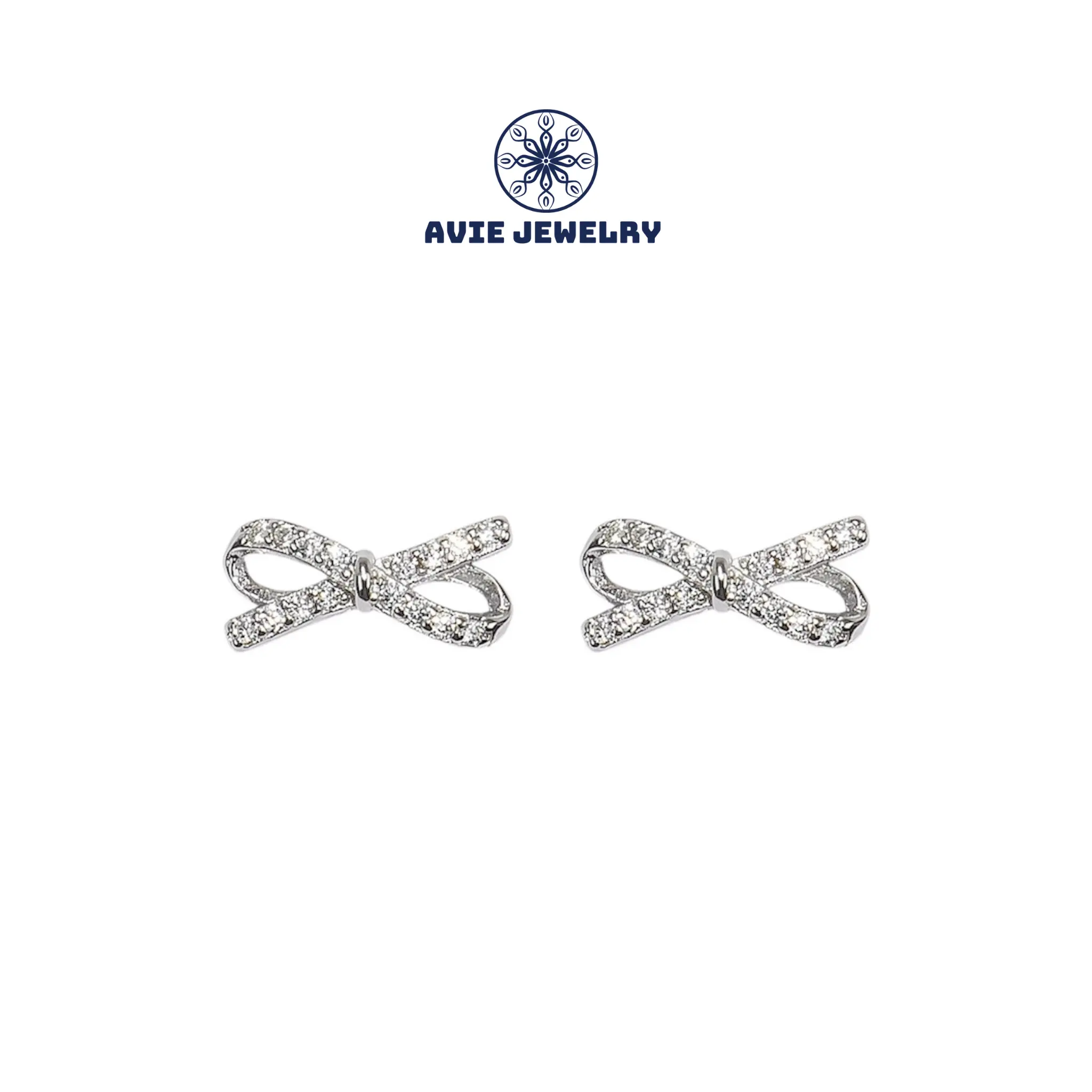 Khuyên tai bạc nữ 925 AVIE Hình nơ Cách điệu Lấp lánh Thanh Lịch Nữ tính AVIE JEWELRY KTAVIE0123
