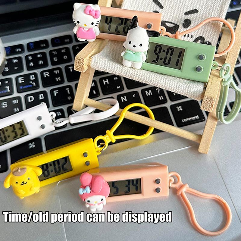 Product Introduction of Sanrio Hello Kitty Electronic Desktop Clock Keychain Kuromi My Melody Electronic Oval Watch Digital Table Time Display Clock 15