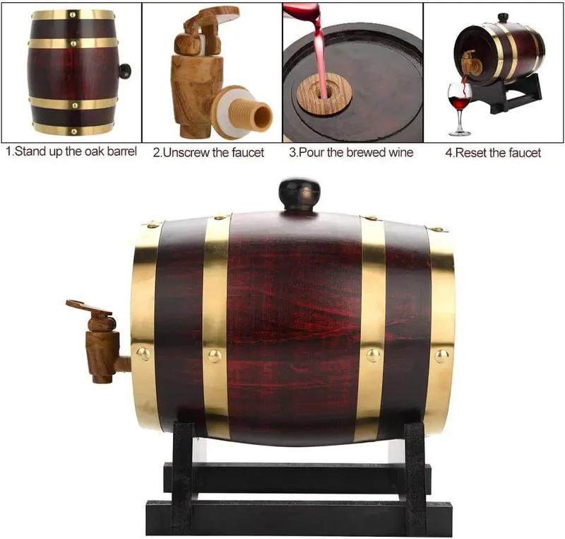 Product Introduction of 1L/1.5L/3L Wood Wine Barrel Vintage Oak Beer Brewing Accessories Whiskey Storage Container Home Decoration Wine Bar Tools 1
