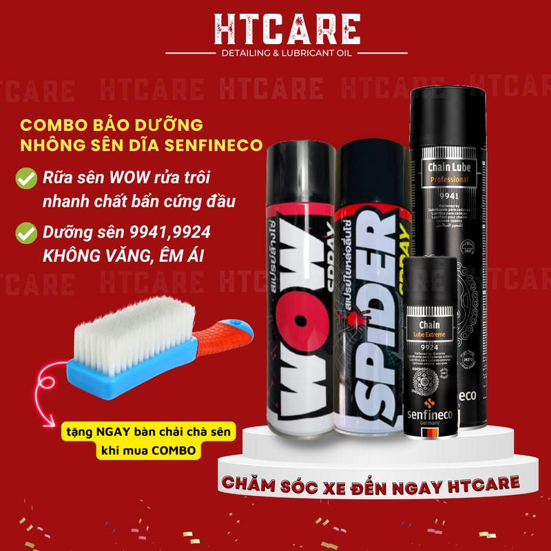  COMBO xịt vệ sinh WOW LUBE71 và bảo dưỡng sên SPIDER SENFINICO cao cấp tẩy rửa sạch chất bẩn cứng đầu êm ái 