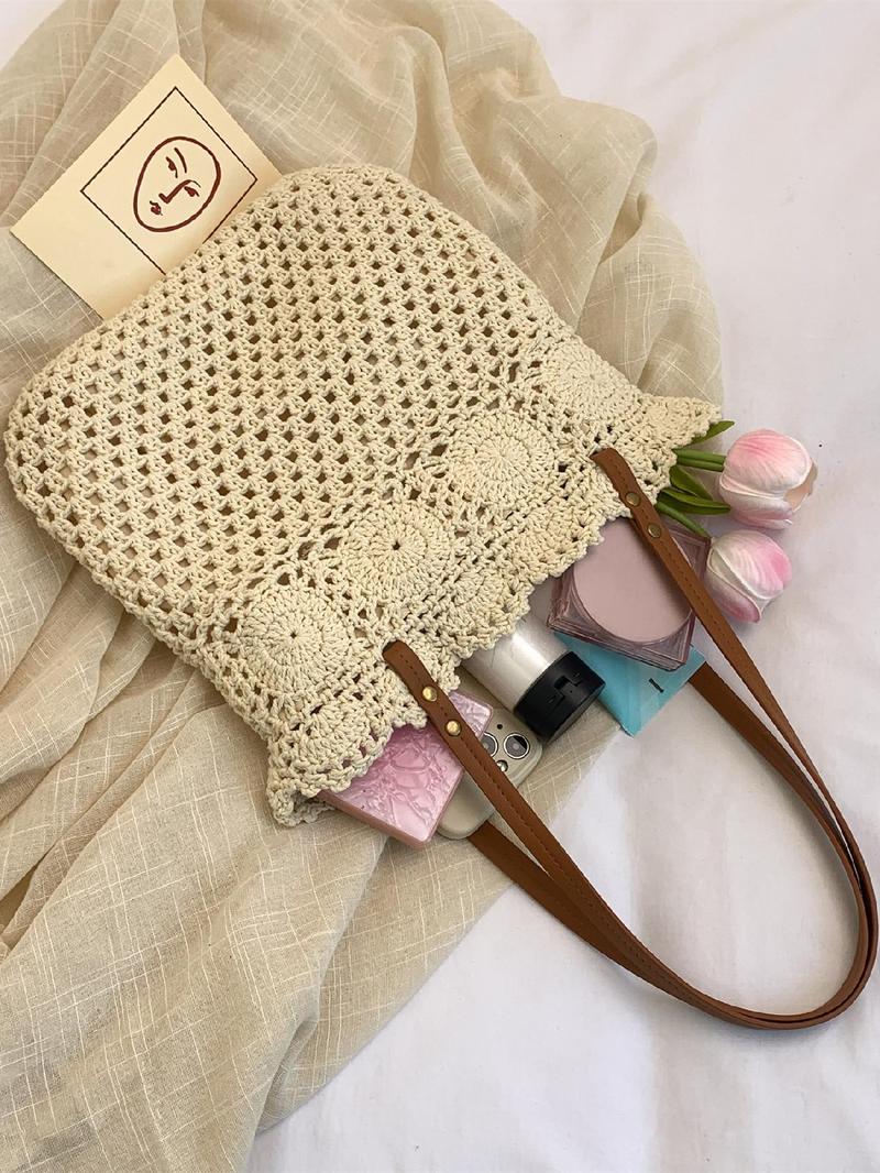 Product Introduction of Women's Solid Color Straw Tote Bag, Fashionable Large Capacity Shoulder Bag for Daily Used, Casual Trendy Versatile High-quality Daily Commuting Bag 8