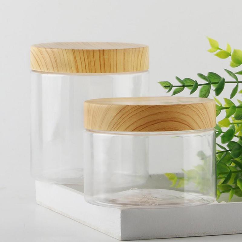 Product Introduction of Wide Mouth Transparent Plastic Bottle, Nut Wood Grain Kitchen Storage Tank Moisture-proof Home C1I1 27