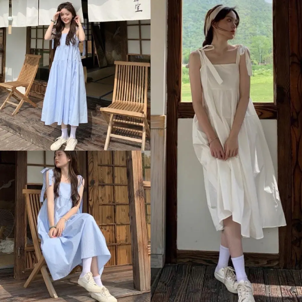 Đầm babydoll 2 dây buộc nơ hàn quốc ulzzang ,váy maxi đi biển dáng rộng siêu xinh chất đũi mềm mịn trẻ trung năng động Nữ Voantop 20252025 Women Dress