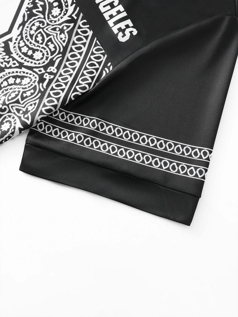 Product Introduction of 2 Piece Set Men's Letter Print V Neck Tee & Pocket Drawstring Waist Shorts Set, Casual Loose Short Sleeve T-shirt & Shorts, Two-piece Outfits For Summer Outdoor Wear 15