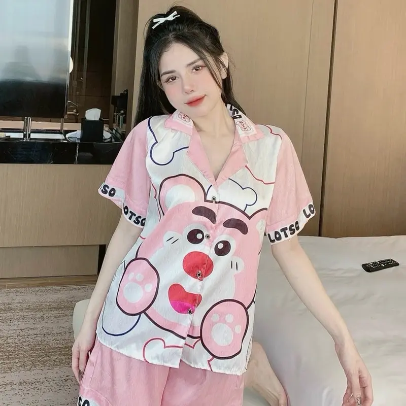 mẫu đùi pizama in thân chất liệu xước ánh kim 1