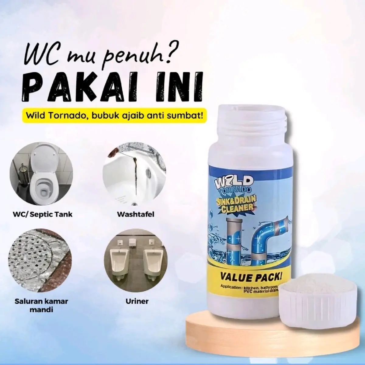 Wild Tornado Anti Mampet / Pembersih Saluran Pipa Tersumbat / Serbuk Cleaner Ajaib Pelancar Saluran Air Wastafel Pipa Wc Mampet