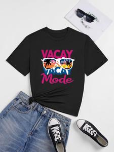 ImprinTee Women's Landscape & Letter Print Round Neck Tee, Vintage Trendy Casual Short Sleeve T-shirt for Daily Wear, Ladies All Seasons Outfit