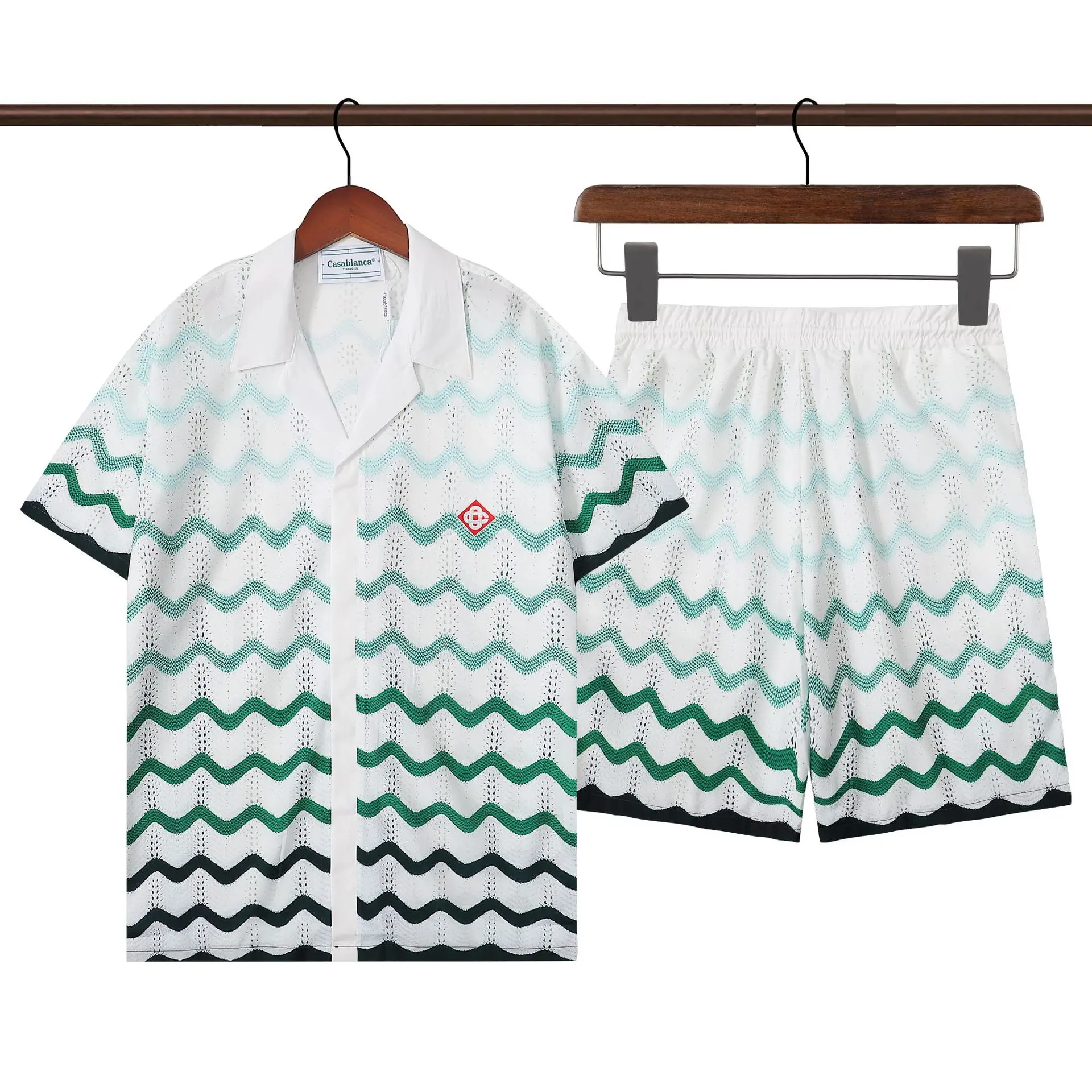 Cross-Border Casablanca Casablanca New Wave Printed Short-Sleeved Shirt Cardigan Short Sleeve Two-Piece Set