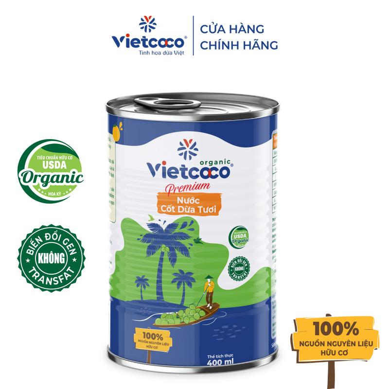 Nước cốt dừa tươi Premium Organic VIETCOCO - Lon 400ml