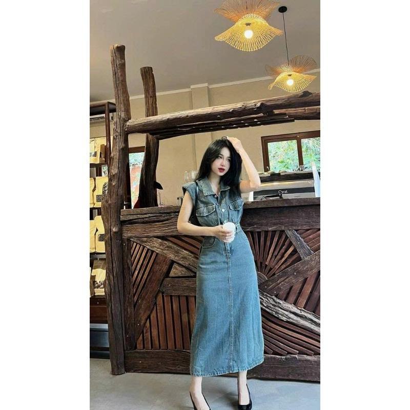 Đầm J.ean Dáng Dài Đính Khuy Tôn Dáng Cho Nữ Women Dress 6