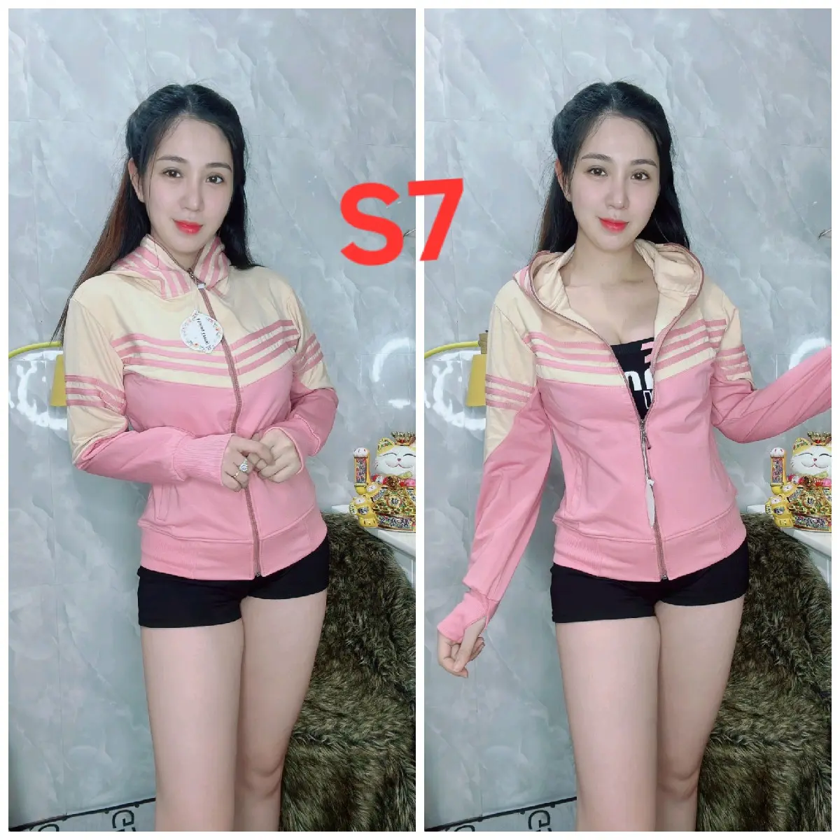 Áo khoác thun nữ đẹp S Women Jacket, 5 túi, 2 túi ngoài có khóa kéo, 3 túi trong to có thêm khóa kéo - Top, Tre