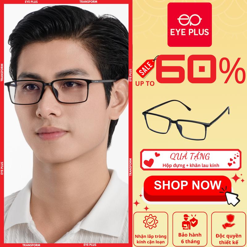 Kính Cận Đọc Sách Dáng Chữ Nhật Nam Nữ 7018 Eye Plus Gọng Kính Nhựa TR90 Mềm Dẻo, Kính Mắt Kiểu Dáng Thời Trang Unisex Hiện Đại