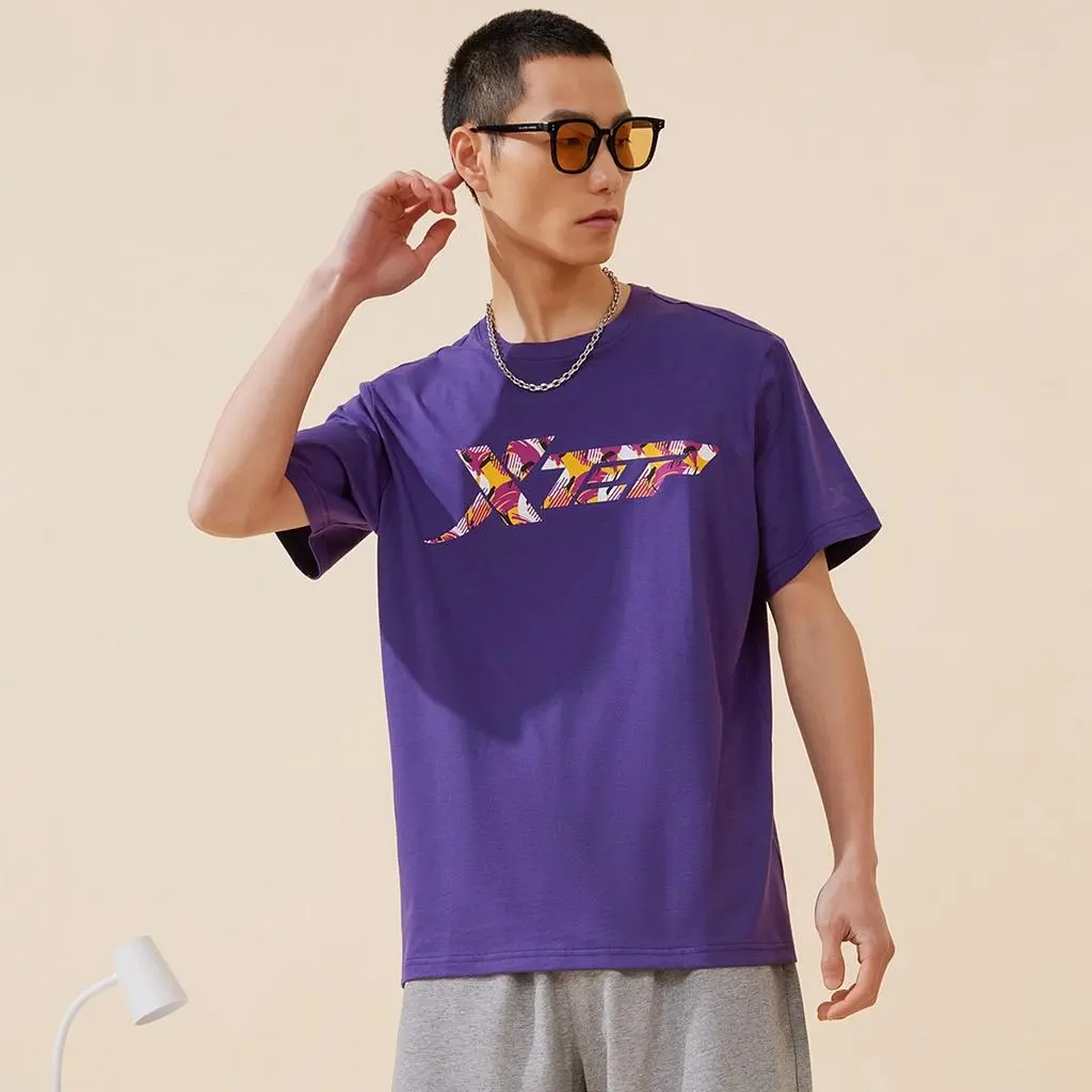 877229010251 XTEP Men Women T-Shirt Couple Short Sleeve Fashion Summer Pure Cotton Breathable Multi-color