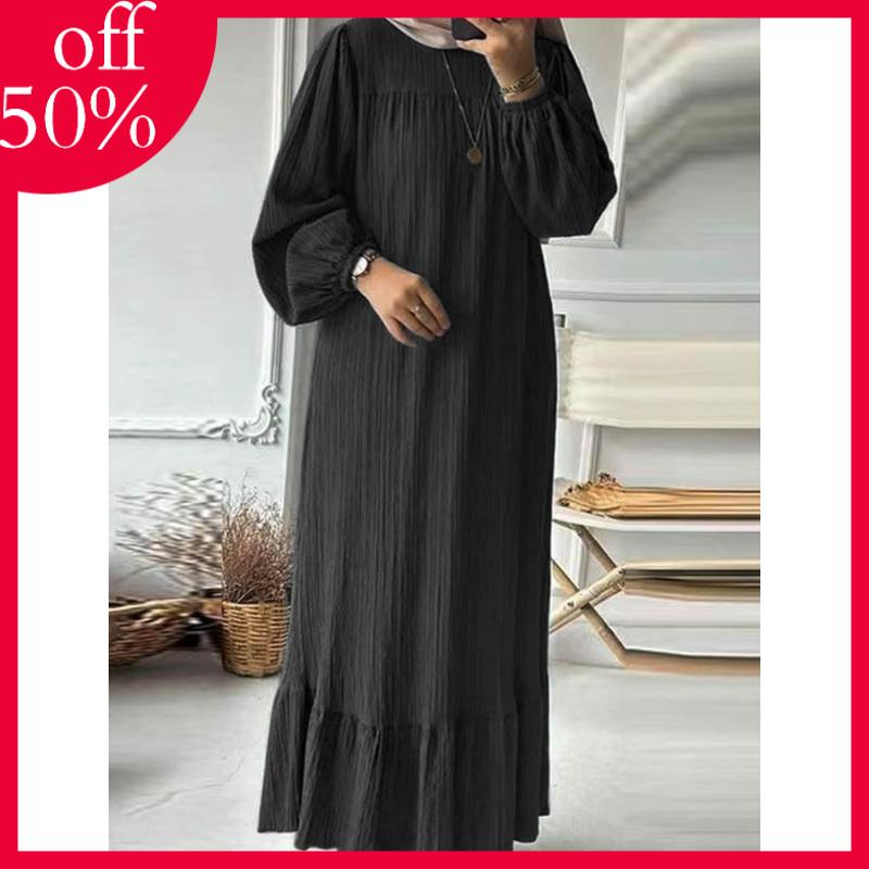 Pakaian Wanita Muslim, Fesyen, Pakaian Renda, Jubah, Skirt Panjang, Warna Pejal, Pakaian Labuh Ruffle, Pakaian Tradisional Melayu 0