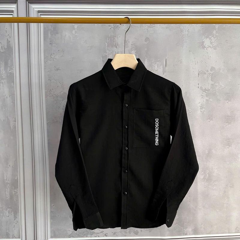 Áo Sơ Mi Nam Tay Dài Thêu Chữ Lưng Phối Túi Kiểu Chất Vải Đũi Mềm Mịn Thoáng Mát Menswear Top Shirt 1