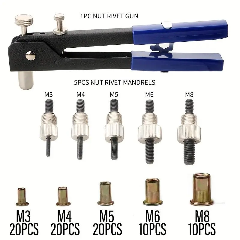 M3/M4/M5/M6/M8 Nut & Rivet Gun with 5 Type Converters, Hand Rivet Nut Tool, Hand Riveter, Professional Hand Tool for Home & Office 0