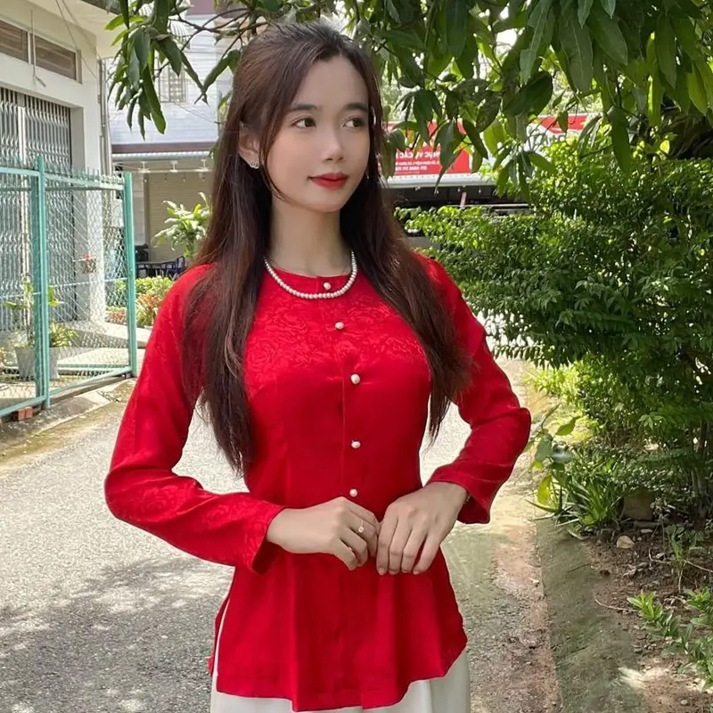 Áo lẻ [ Không kèm quần] Cổ Tròn Tay Dài  chất Gấm hoa loại 1 ,mềm mại, thoáng mát Women Top 3
