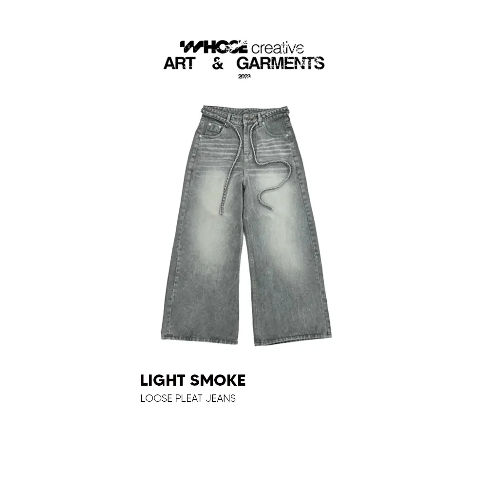 LIGHT SMOKE LOOSE PLEAT - Quần jeans dây thừng 1340 Nữ Women Denim Pants Ong