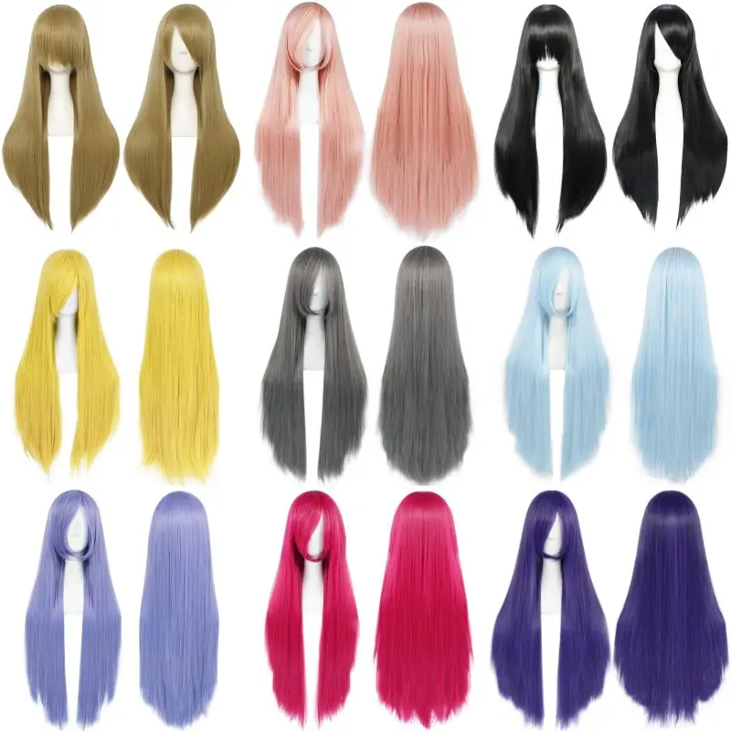 Universal Cosplay Wig, Anime Cos Wig, Colorful Long Straight Hair Wig, 80 Cm High Temperature Silk Hair Wig