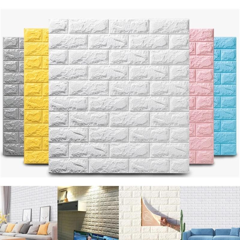COMBO 10 Miếng Xốp dán tường 3D khổ 70x77cm giả gạch phủ bóng chống bẩn mặt sau có sẵn keo