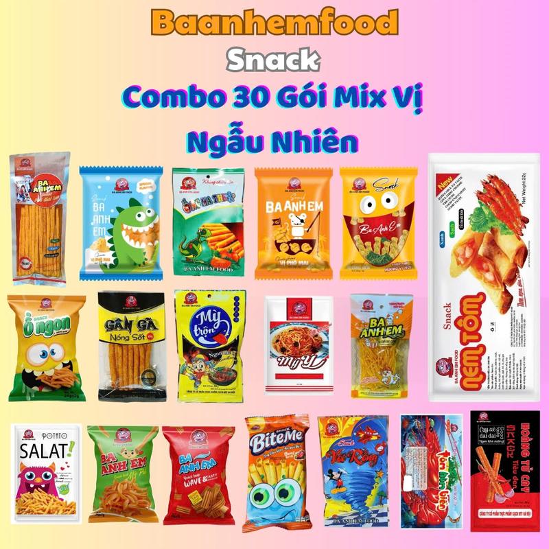 Combo 30 Gói Snack Mix Vị Ngẫu Nhiên Ba Anh Em Food, Đồ Ăn Vặt Cổng Trường, Đồ Ăn Vặt Tuổi Thơ, Đồ Ăn Vặt Việt Nam Thức Ăn