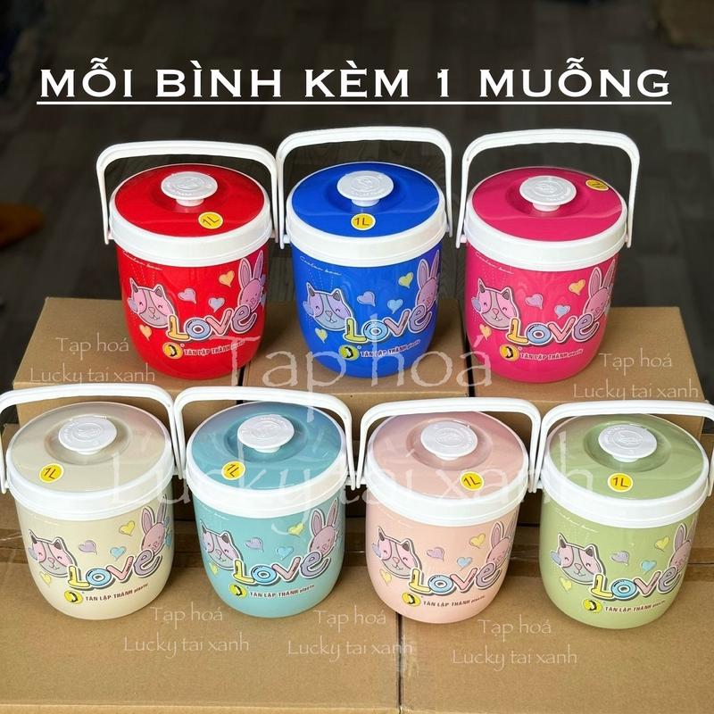   KÈM MUỖNG  - Bình đá mini 1L giữ nhiệt nhựa Tân Lập Thành NẮP ĐẬY 