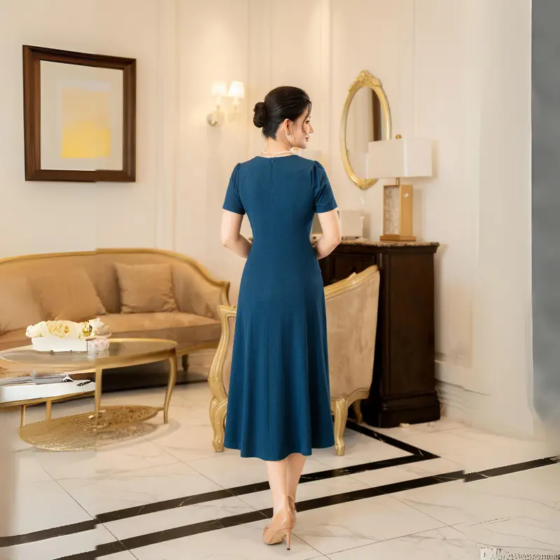 Đầm trung niên tặng mẹ LYBEE LV930 thun gấm nhật co giãn 4 chiều mặc thỏa mái, sang trọng, thấm hút mồ hôi, đủ size từ 45-80kg Nữ Women Dress Màu Đỏ 7