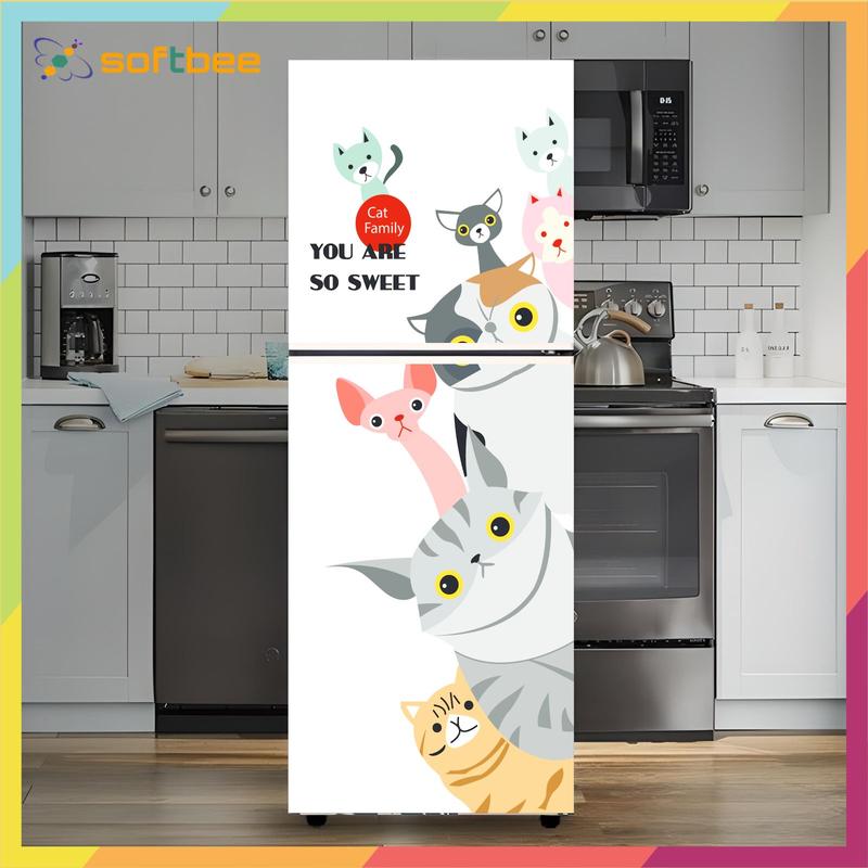  Miếng dán tủ lạnh chất liệu decal chống nước hình gia đình mèo bộ gồm 4 kích thước lựa chọn xuất sứ Việt Nam Decor Decor Phòng 