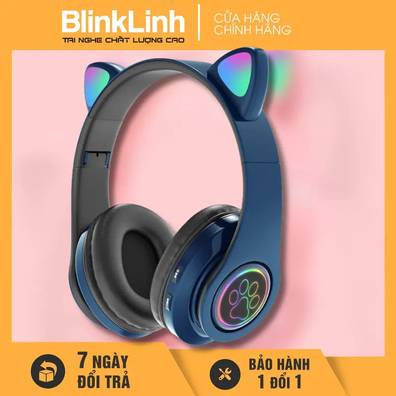 [COD] Tai Nghe Mèo dễ thương Mã BL39, Bluetooth 5.0, Tai nghe chụp tai lớn 35mm, Có Đèn LED Chuyển Màu, Chụp Tai Bọc Da Êm Ái, có Khe Cắm Thẻ Nhớ, Tặng Jack 3.5, Micrô tích hợp, Không dây  Nghe Nhạc tainghe chuptai 8