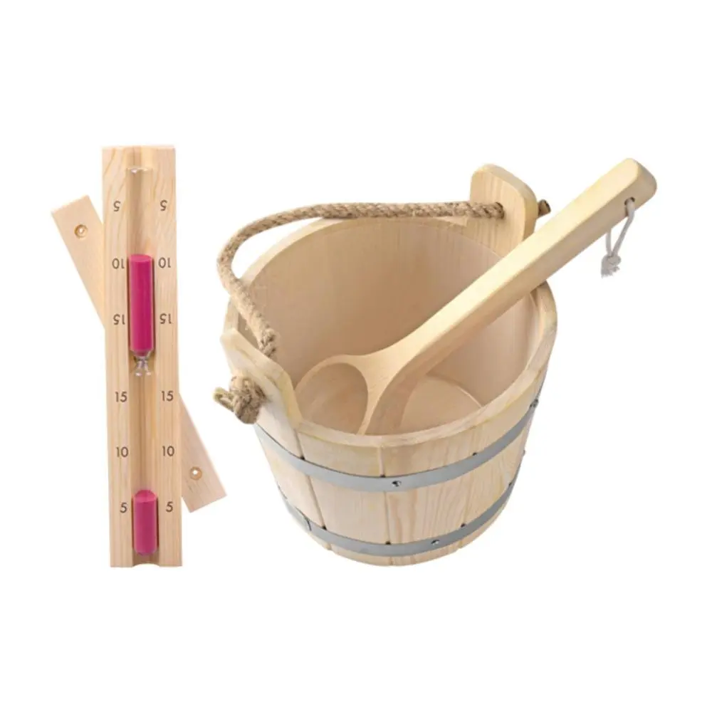 Sauna Bucket with Ladle Hourglass Sturdy for Sauna Room Bathroom Bath