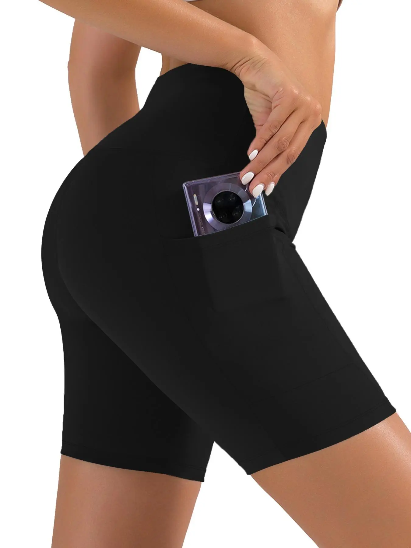 Women's Plain High Waist Pocket Short Leggings, Casual Comfy Breathable Skinny Shorts for Daily Wear, Ladies Summer Bottoms