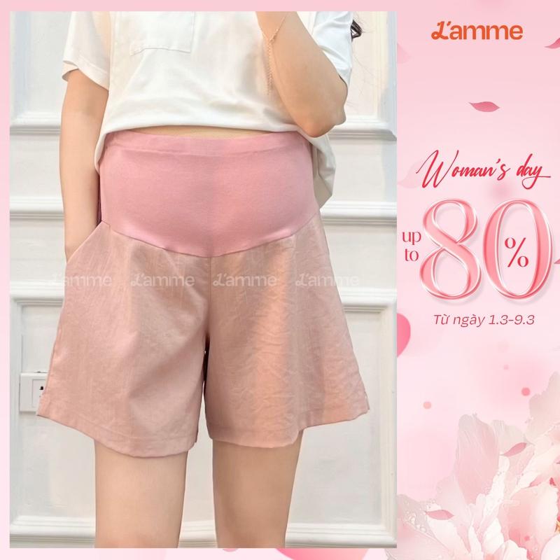 [L'AMME] Quần đùi bầu SHORT ĐŨI dệt bằng sợi tự nhiên, thoáng mát, mềm mại, thấm hút tốt, có đáp bụng cotton và chun điều chỉnh tiết lợi phù hợp mẹ bầu mặc nhà, đi chơi, dạo phố Lamme thiết kế  BE HAPPY . BE MOMMY Váy Bầu Đầm Bầu