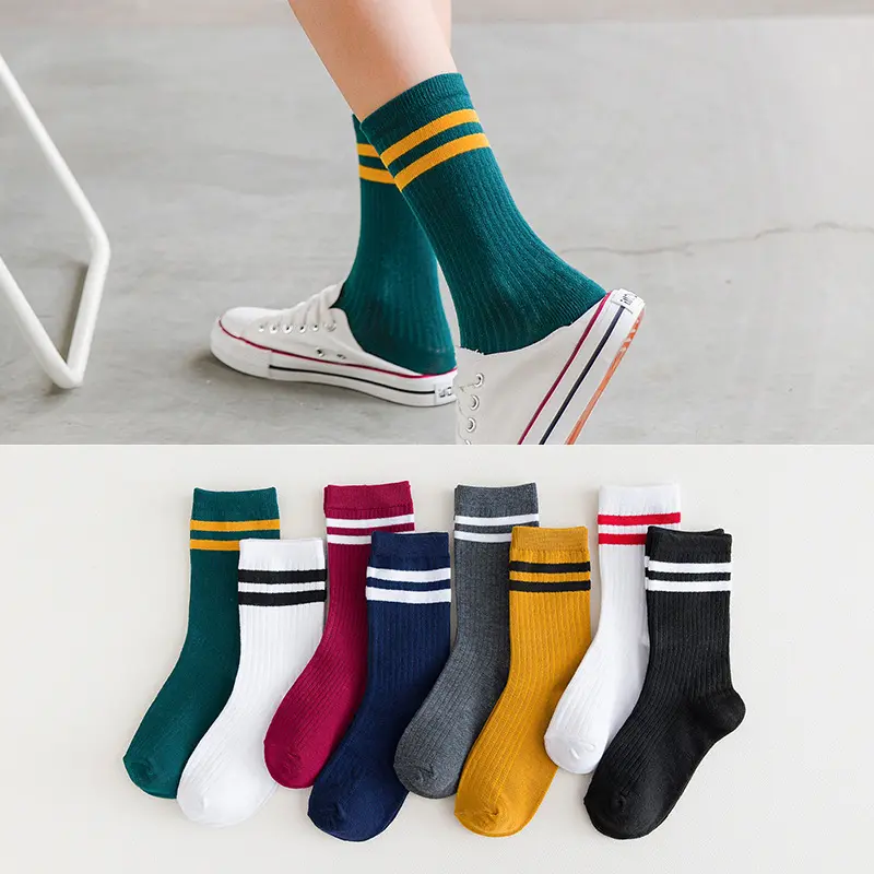 Retro Wine Red Crew Socks Cotton Knitting Striped Long Socks Stripe Japanese High School Girls Cute Loose Socks Fashion