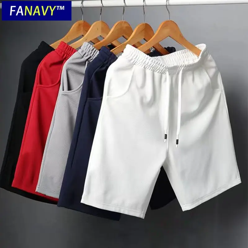 FANAVY-Men Short Pants Sport Shorts Beach Shorts Loose Five-quarter Pants Adjustable Drawstring Casual Plus Size