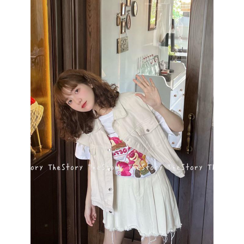 Áo gile jean nữ áo khoác gile bò sát nách cổ bẻ túi hộp dáng ngắn croptop be nâu phong cách ulzzang hàn quốc EYE2T SHOP